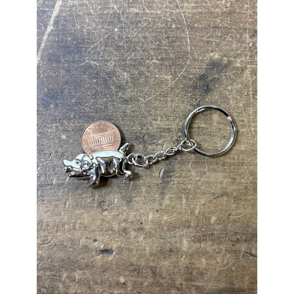 Lucky Pig Lottery Scratcher Silver Toned Keychain Lincoln Penny Boar - Picture 2 of 7